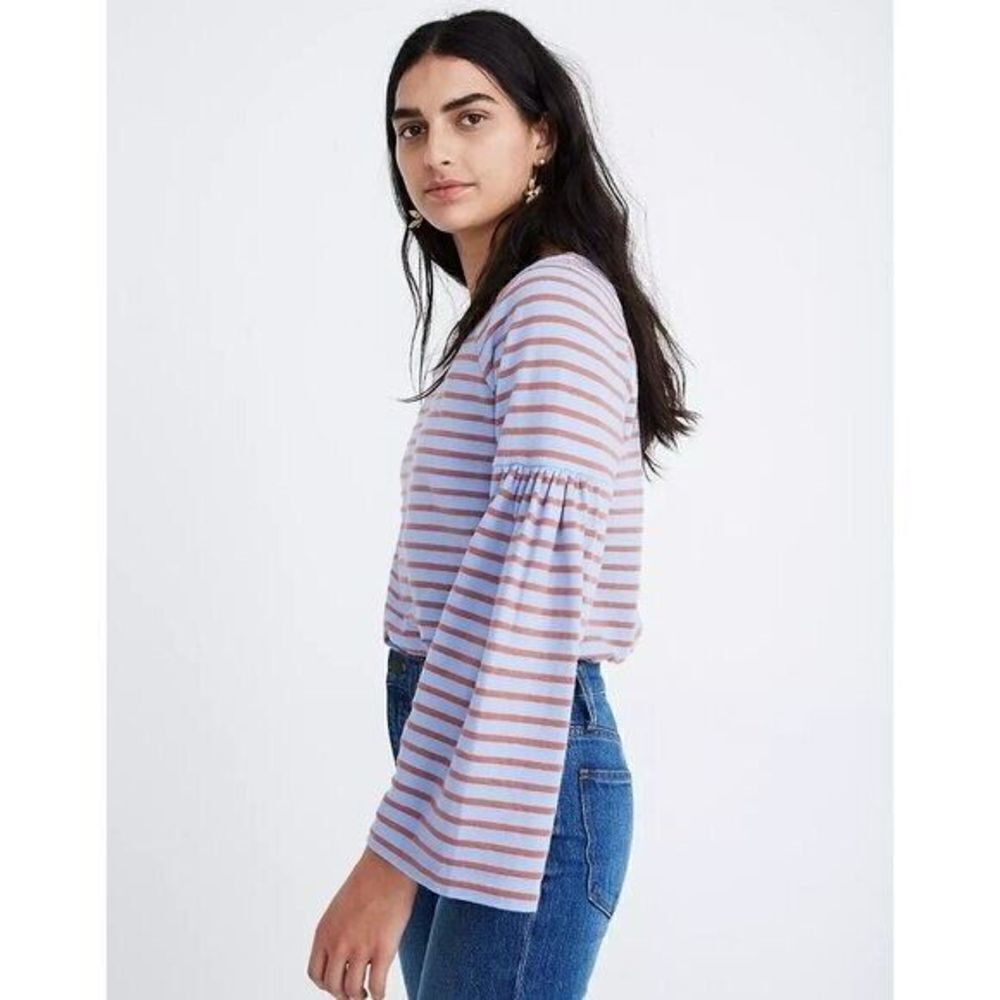Madewell Shirred Sleeve Sailor Stripe Long Sleeve Top XS
